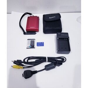 Sony Cyber shot  DSC-T300 Red 10.1MP Digital Camera Bundle - Works